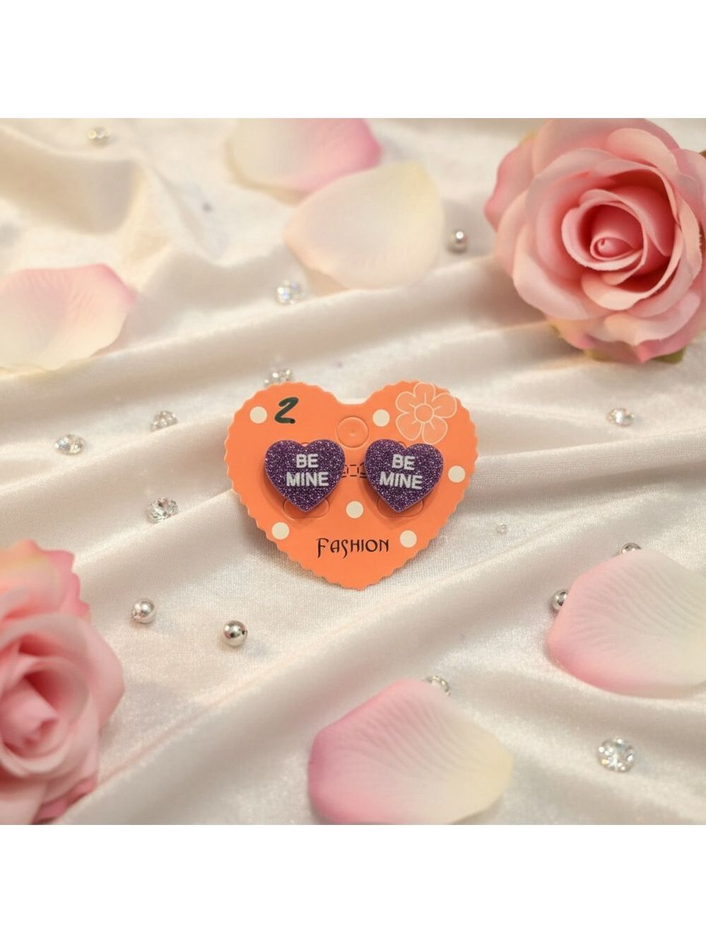 Be Mine Heart Stud Earrings Purple Glitter Valentine NWOT Cute Y2K